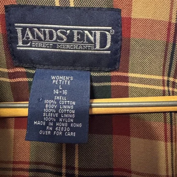 Lands' End Barn Coat Red with Flannel Plaid Lining - Picture 2 of 5